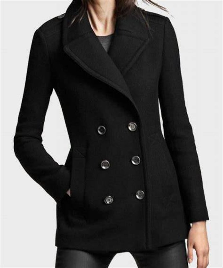 Double Breasted Wool Peacoat, Black, Medium