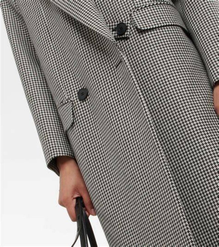 Double-Breasted Asymmetric Houndstooth Wool Coat