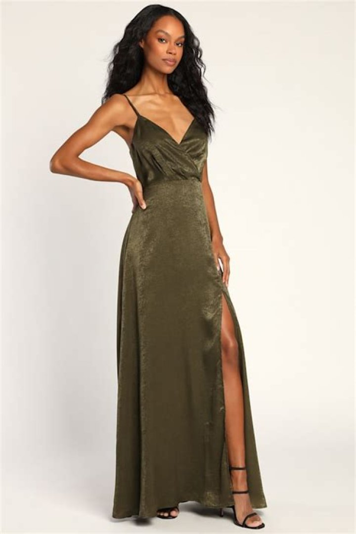 lulus constantine olive green satin maxi dress