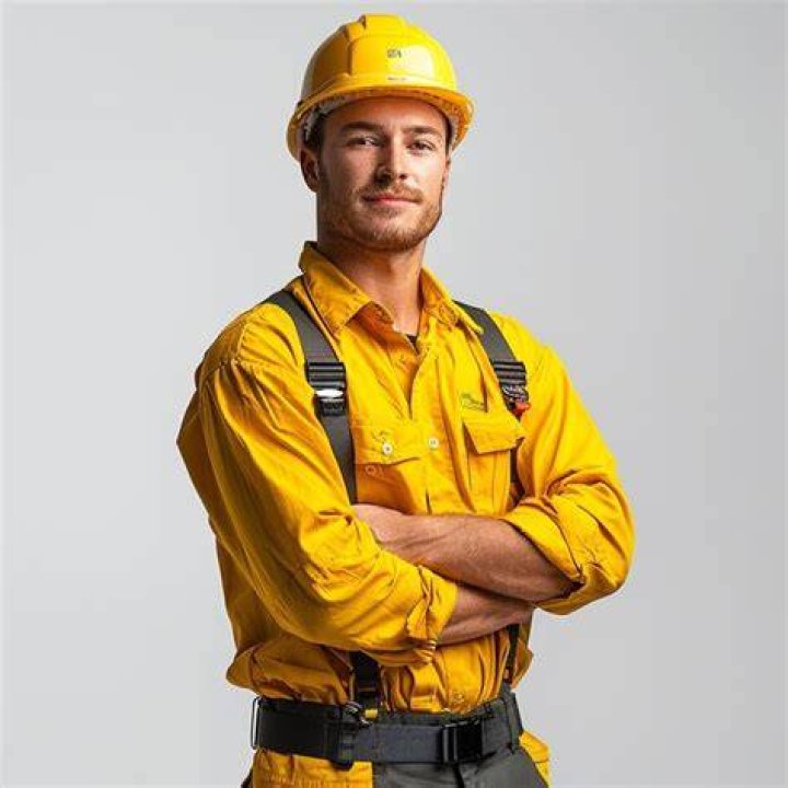 Man in yellow hard hat working construction in Uganda
