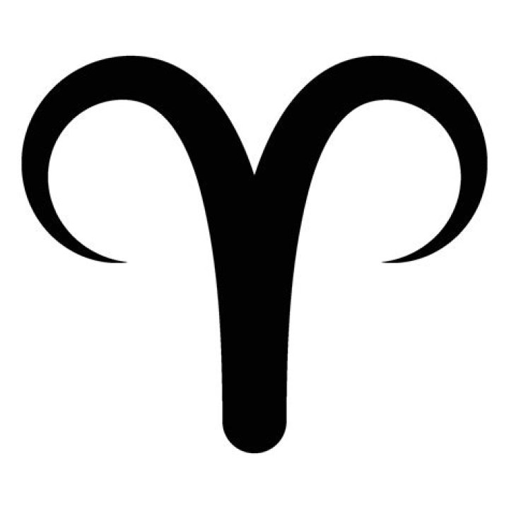 The symbol for the aries zodiac sign, which resembles a ram.