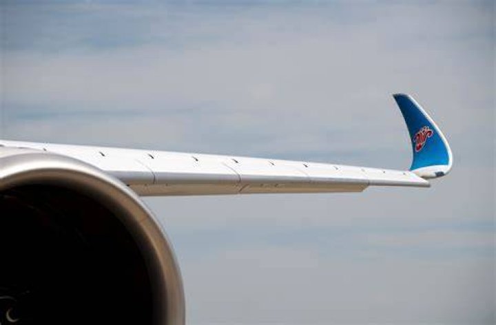 Wing of an airplane in the sunset