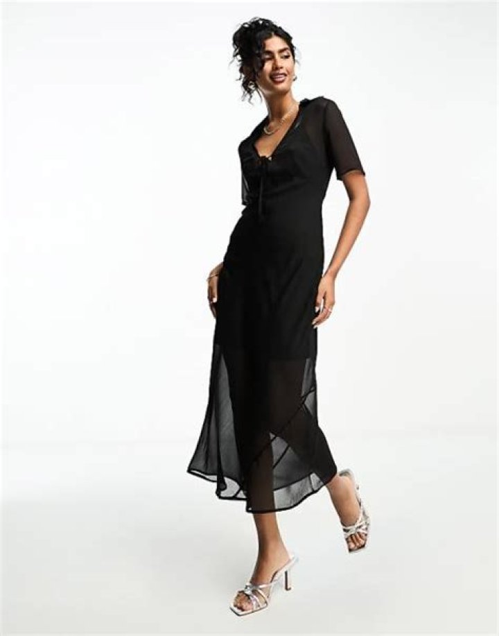 woman wearing asos design chiffon one shoulder mini dress